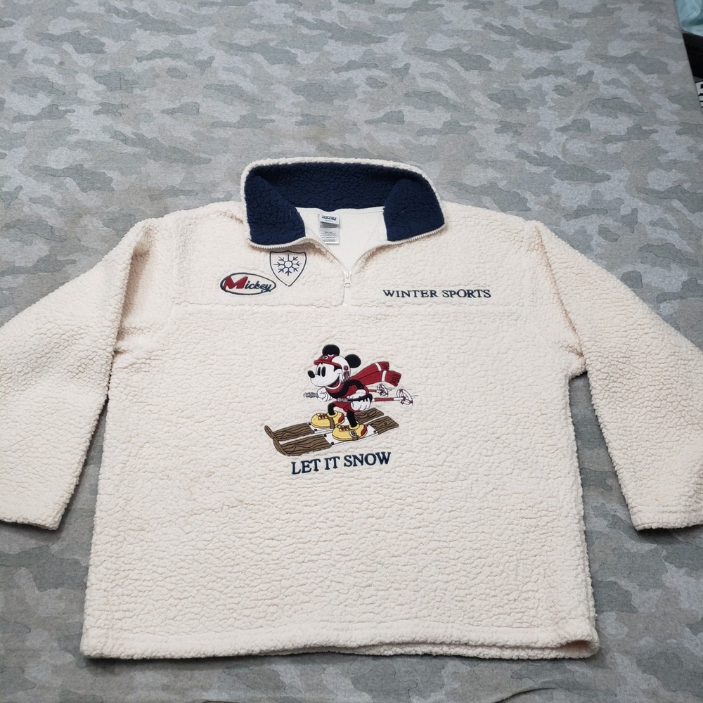 Disney Mickey Mouse Sweater Women 2XL Beige Sherpa Fleece Embroidered
